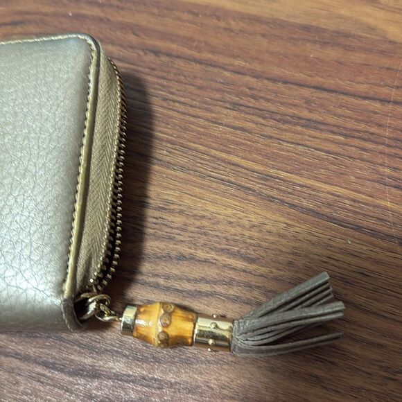 Gucci Bronze Zip-Around Pebble Leather Continental Wallet  with Bamboo Tassel. - Picture 11 of 12